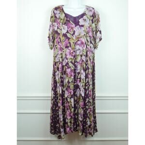Vintage 90s Maxi Dress Purple Floral‎ Modest Cottagecore Grunge Festival Boho L